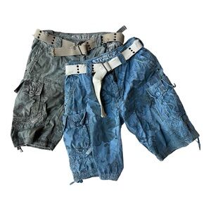 Men's Casual Cargo Shorts - Blue and Green